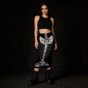 Hand‑Painted One‑of‑a‑Kind Mermaid Skeleton Art Skirt – Size M